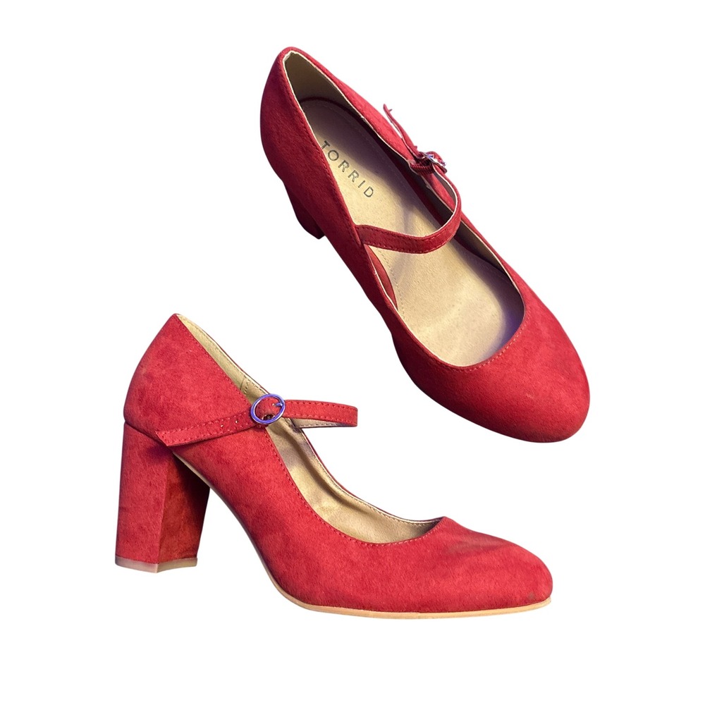 Torrid Women's Red Faux Suede Mary Jane Block Heel Pumps Wide Width Size 8WW